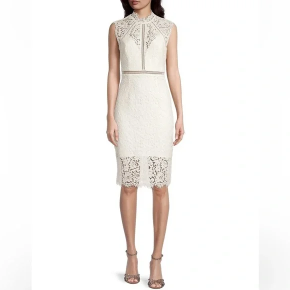 Bardot | Dresses | New Bardot Mini Dress Xs White Lace Crochet Stripe  Detail Back Zip Short Sleeve | Poshmark